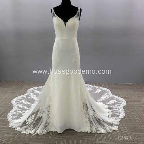 Latest Arrival Gorgeous Backless Lace Beach Mermaid Bridal Wedding Gown Dress